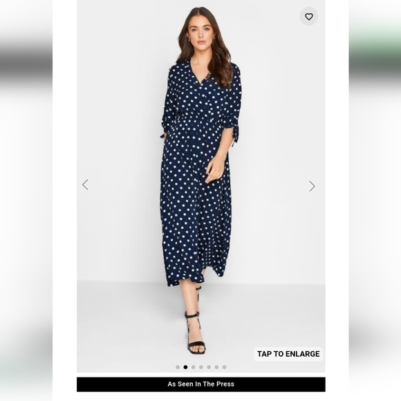 Long Tall Sally Navy Blue white polka dot tie sleeve midi dress US Size 10 - Picture 3 of 12